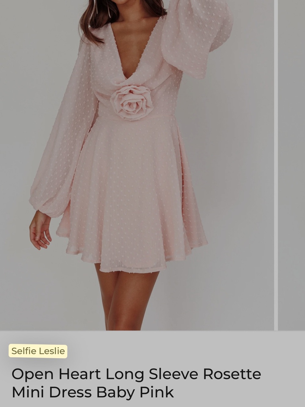 Selfie Leslie Baby Pink Open Heart Long Sleeve Rosette Mini Dress
